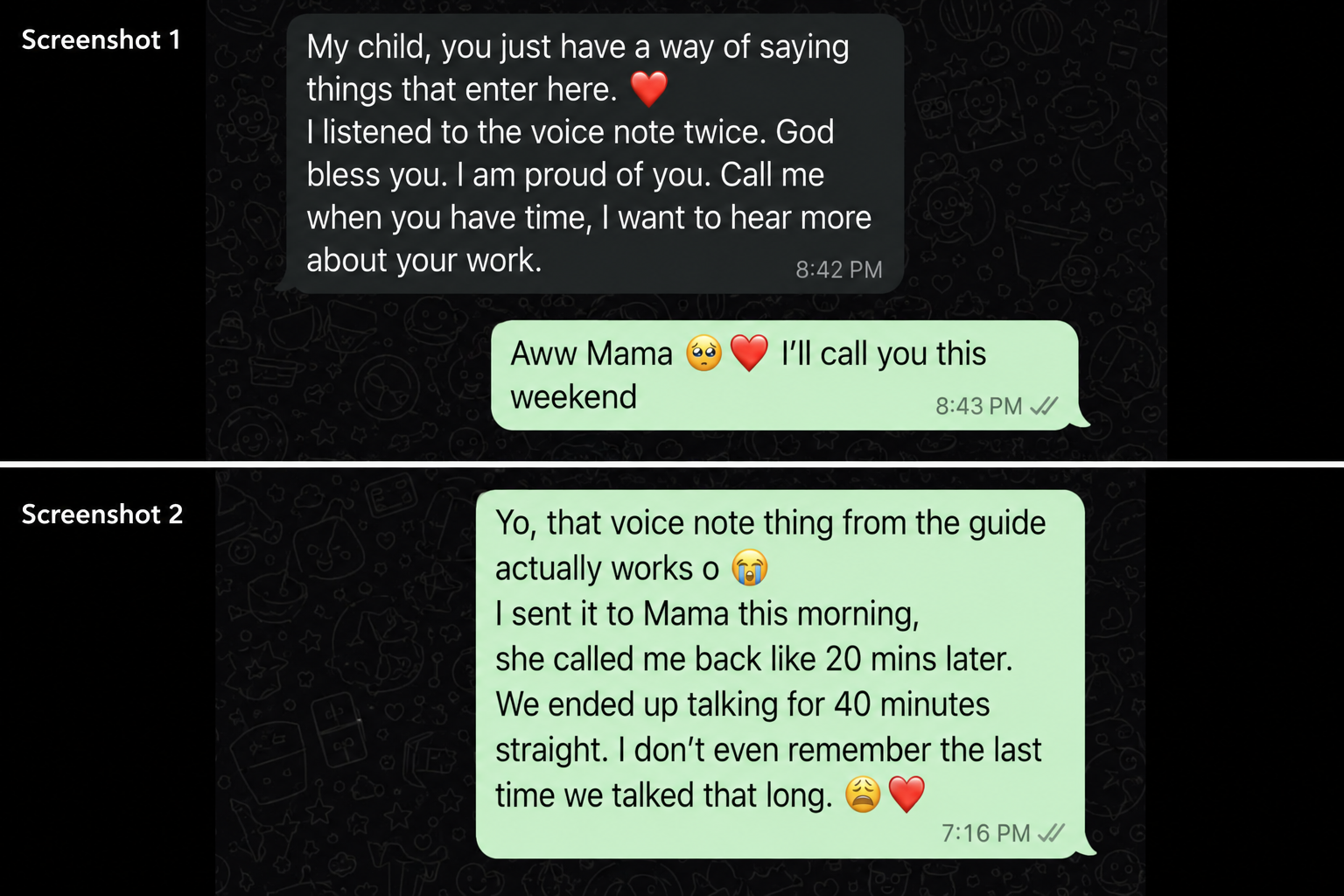 WhatsApp screenshot — parent responding warmly after buyer used the guide